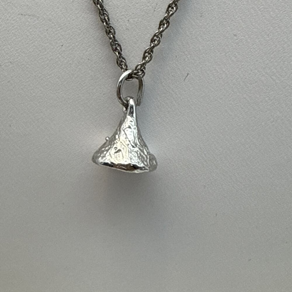 Sterling Silver - Hershey Kisses Chocolate Necklace Pendant 18" Chain